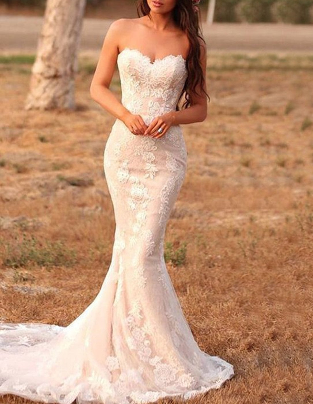 Women Mermaid Sweetheart Wedding Dresses Long Lace Appliques Bridal Gowns YWD146