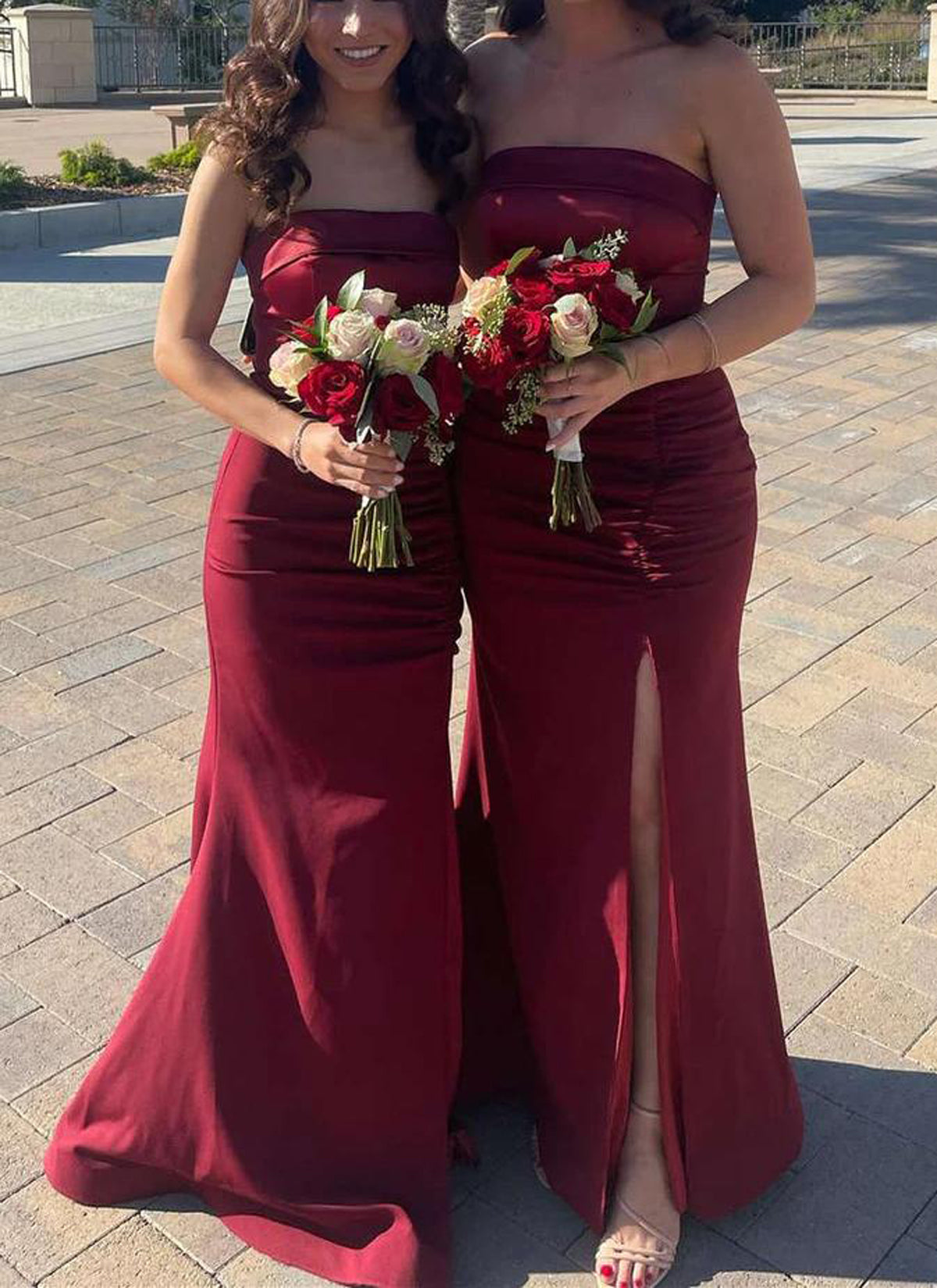 Women Strapless Bridesmaid Dress Satin Long Prom Gowns Fashion Wedding Party Dress YBD037