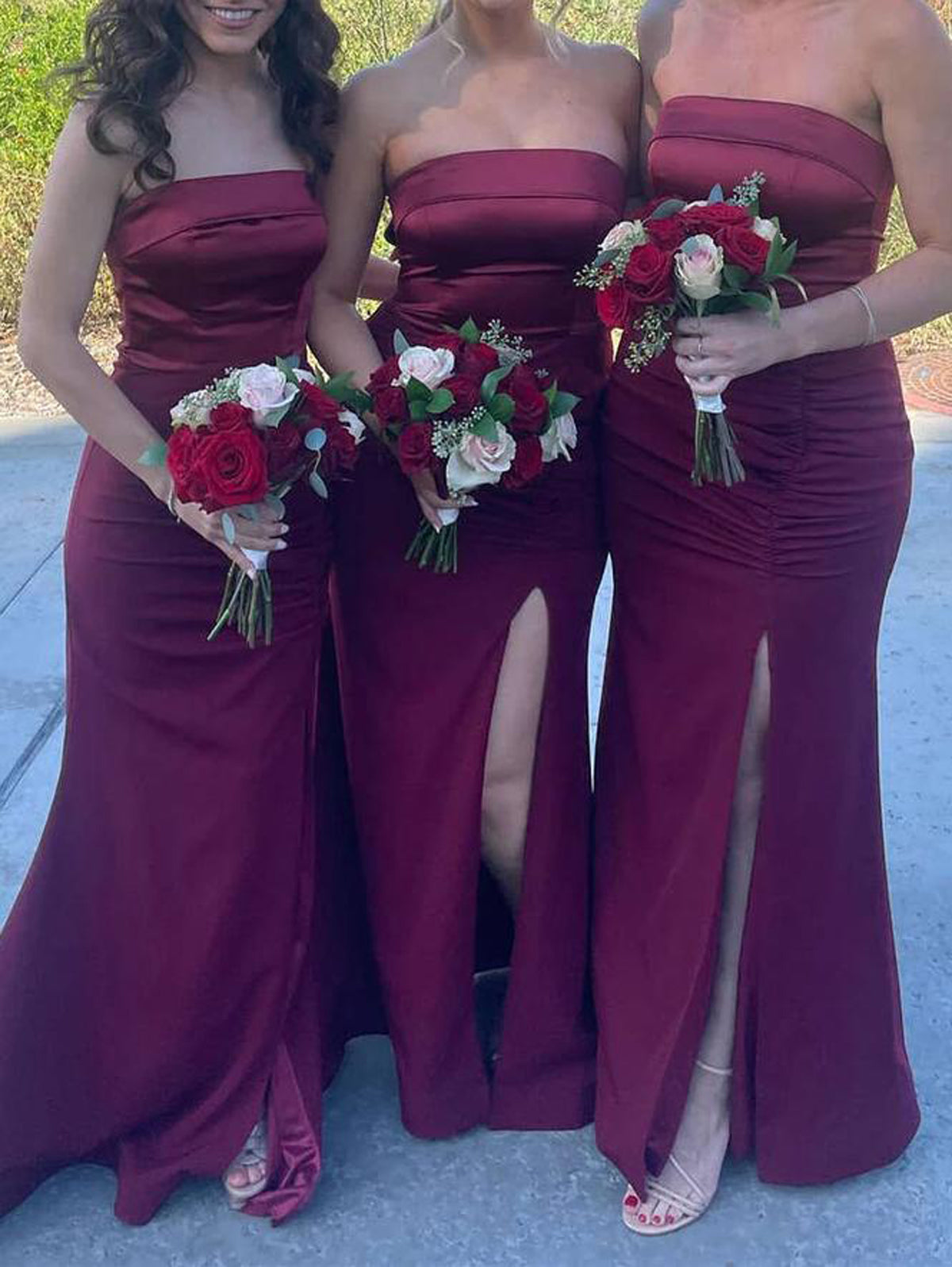 Women Strapless Bridesmaid Dress Satin Long Prom Gowns Fashion Wedding Party Dress YBD037