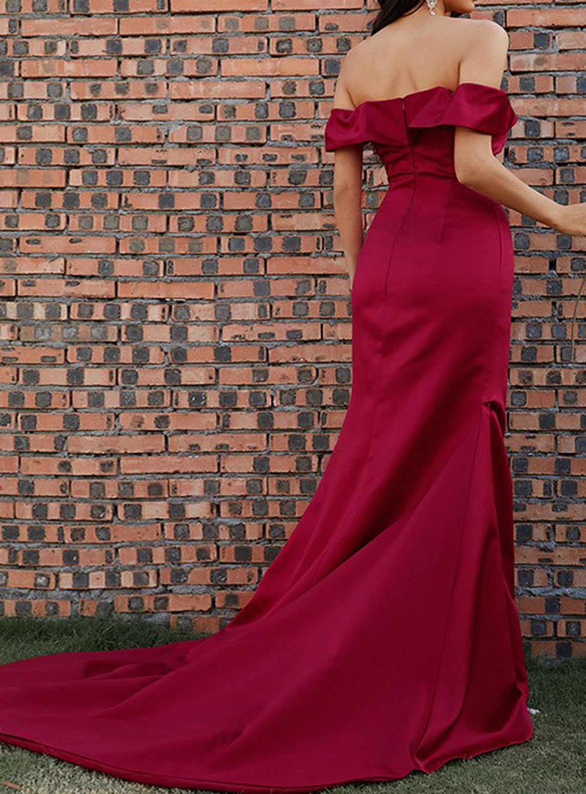 Women Off-the-Shoulder Prom Dress Long Side Slit Evening Gowns Fashion Satin Party Dress YPD846