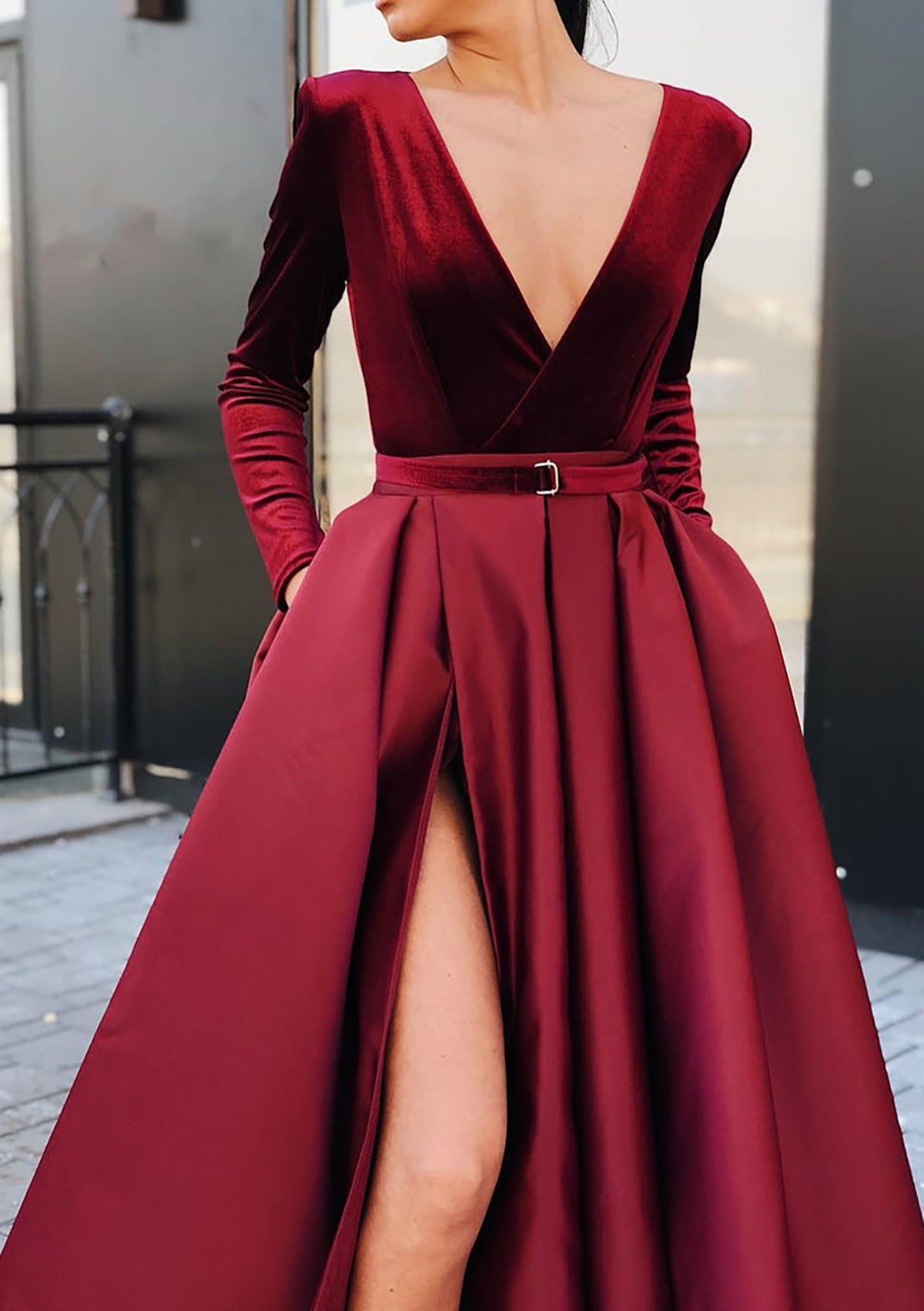 Women Deep V-Neck Prom Dress Long Burgundy Evening Gowns Fashion Formal Party Dress YPD786