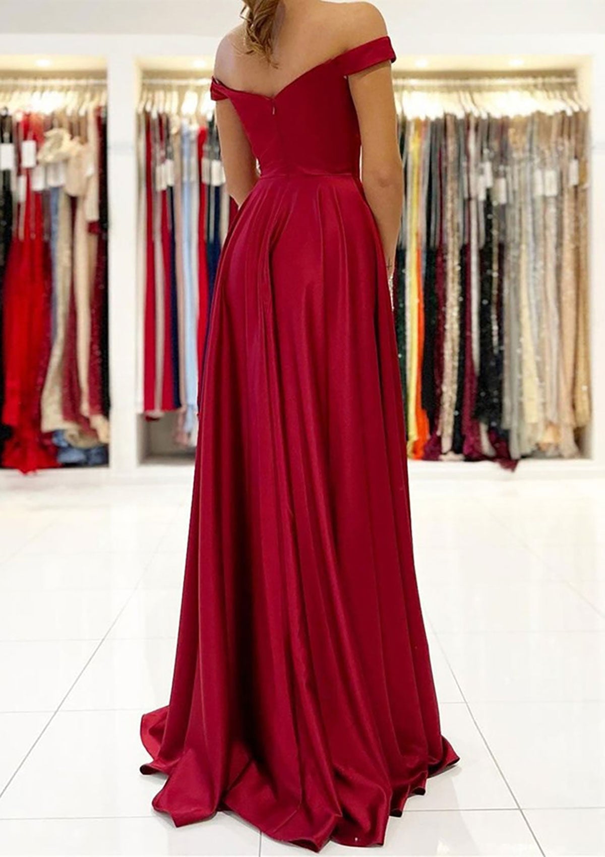 Women Side Slit Prom Dress Long Off Shoulder Evening Gowns Sweetheart Formal Party Dress YPD810