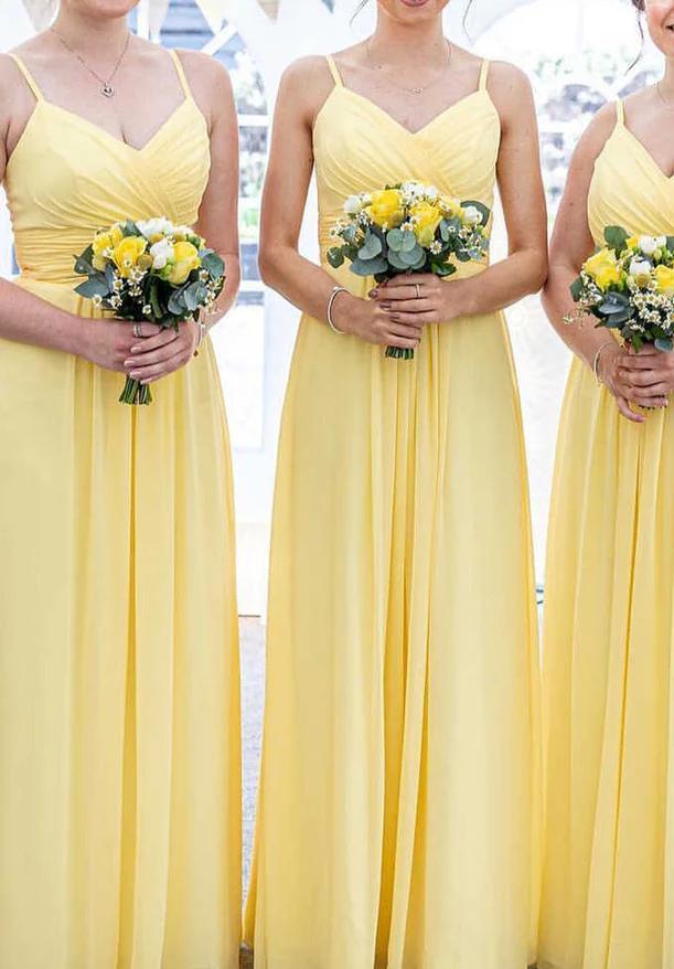 Women Chiffon Bridesmaid Dress Long Spaghetti Straps Prom Gowns Fashion Wedding Party Dress YBD023