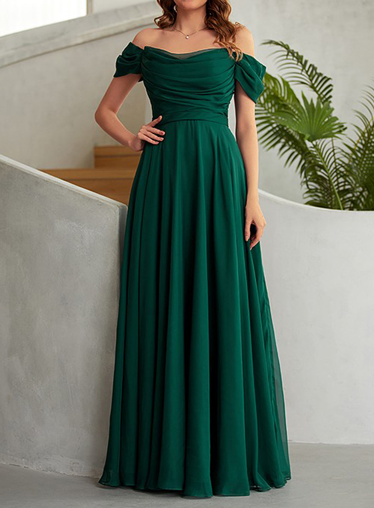 Women Chiffon Bridesmaid Dress Long Green Prom Gowns Fashion Wedding Party Dress YBD050