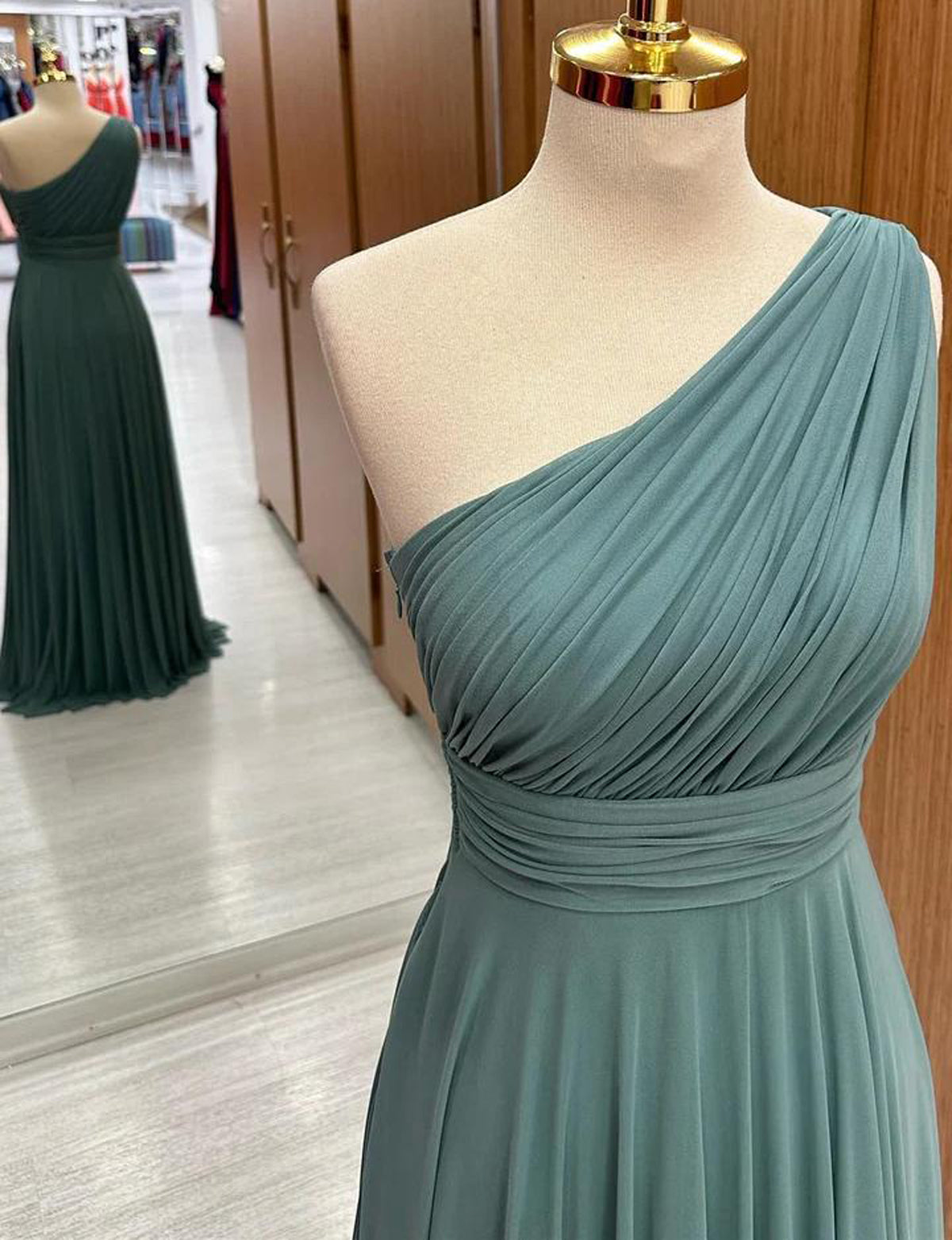 Women Chiffon Bridesmaid Dress Long One Shoulder Prom Gowns Fashion Wedding Party Dress YBD016