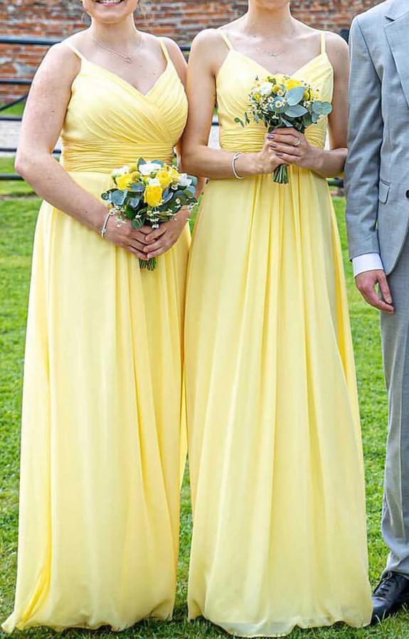 Women Chiffon Bridesmaid Dress Long Spaghetti Straps Prom Gowns Fashion Wedding Party Dress YBD023