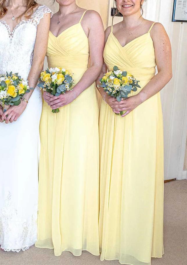 Women Chiffon Bridesmaid Dress Long Spaghetti Straps Prom Gowns Fashion Wedding Party Dress YBD023