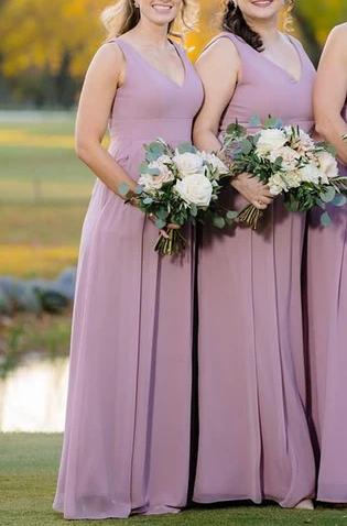Women Chiffon Bridesmaid Dress Long V-Neck Prom Gowns Fashion Wedding Party Dress YBD022