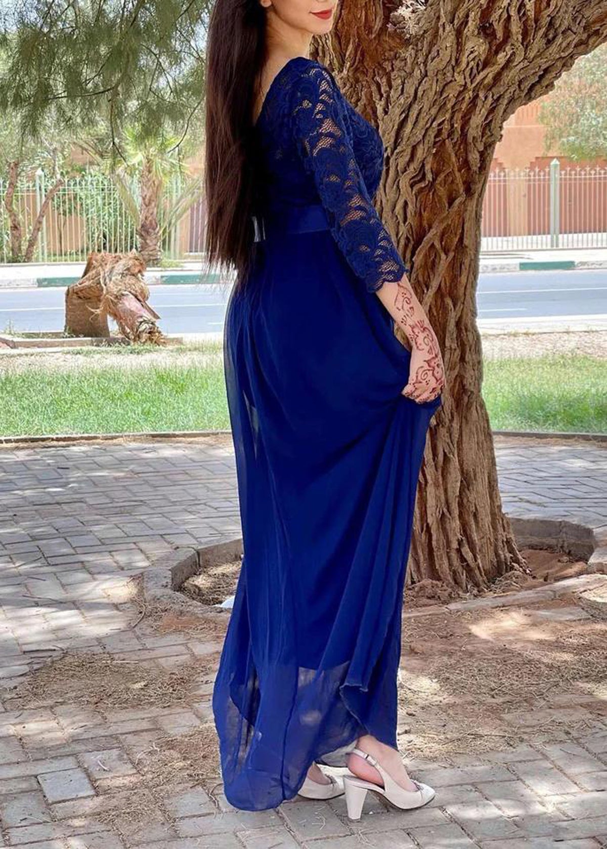 Women Half Sleeves Bridesmaid Dress Long Lace Prom Gowns Fashion Wedding Party Dress YBD041
