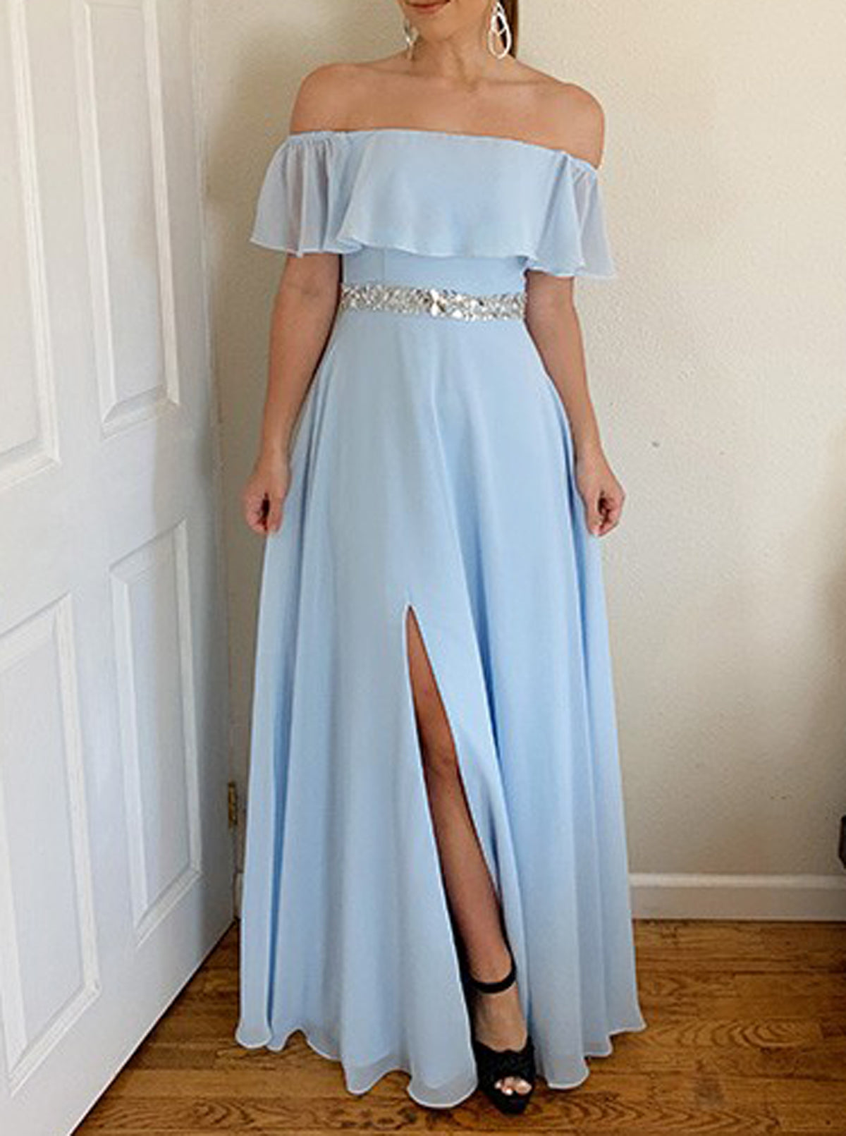 Women Off-the-Shoulder Prom Dress Long Chiffon Evening Gowns Fashion Formal Party Dress YPD854