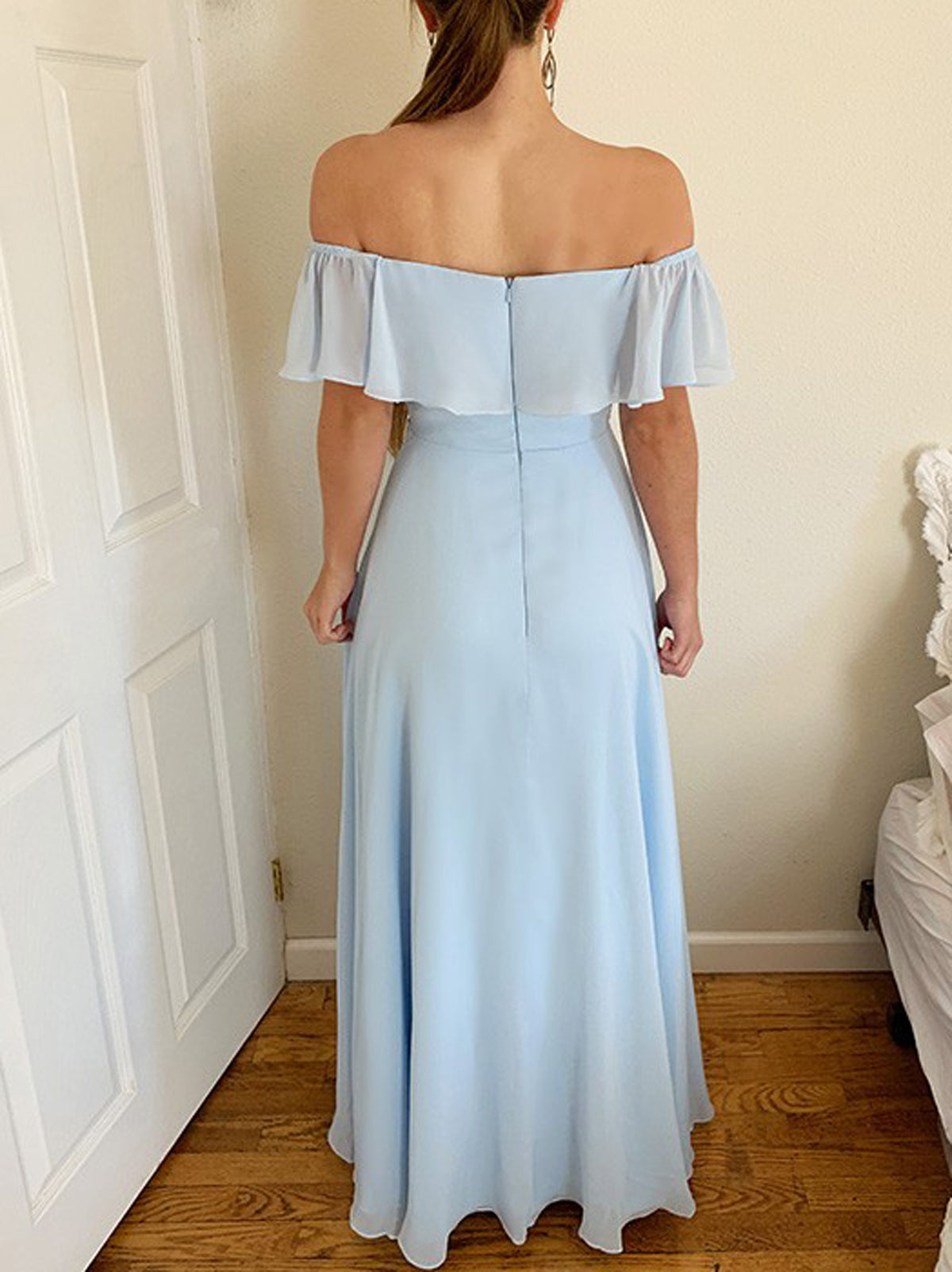 Women Off-the-Shoulder Prom Dress Long Chiffon Evening Gowns Fashion Formal Party Dress YPD854