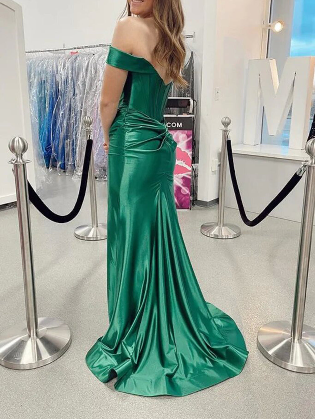 Women Mermaid Satin Prom Dresses Long Off Shoulder Evening Gowns Sleeveless Formal Party Dress YPD668