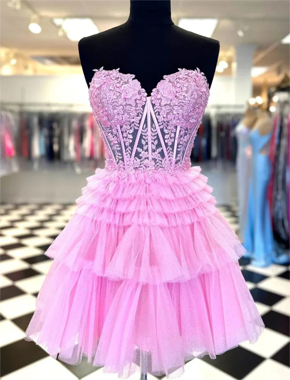 Women Sweetheart Lace Homecoming Dresses Mini Girls Strapless Cocktail Party Gowns YHD318
