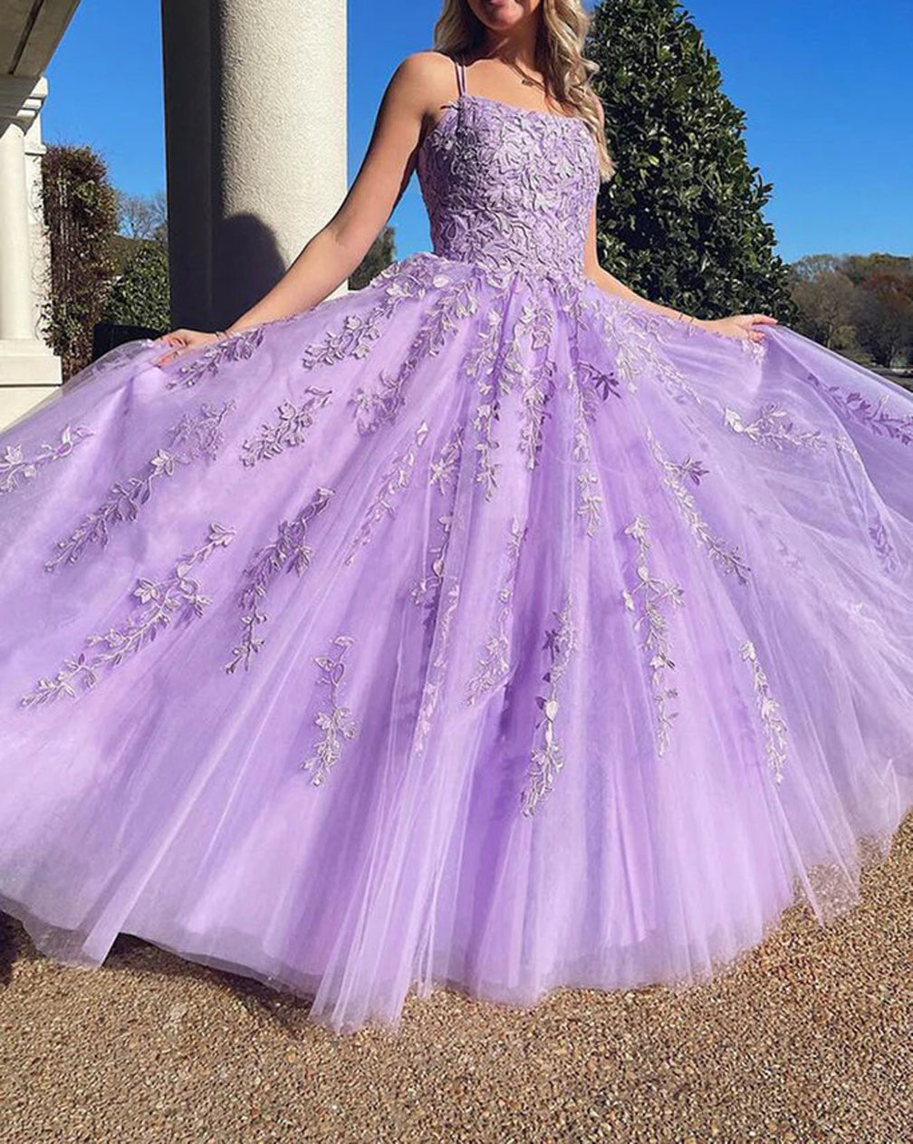Women A-Line Lace Prom Dresses Long Appliques Evening Gowns Sleeveless Formal Party Dress YPD680