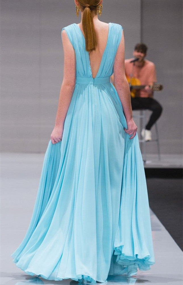 Women Chiffon Prom Dresses Long V-Neck Evening Party Dress YPD083