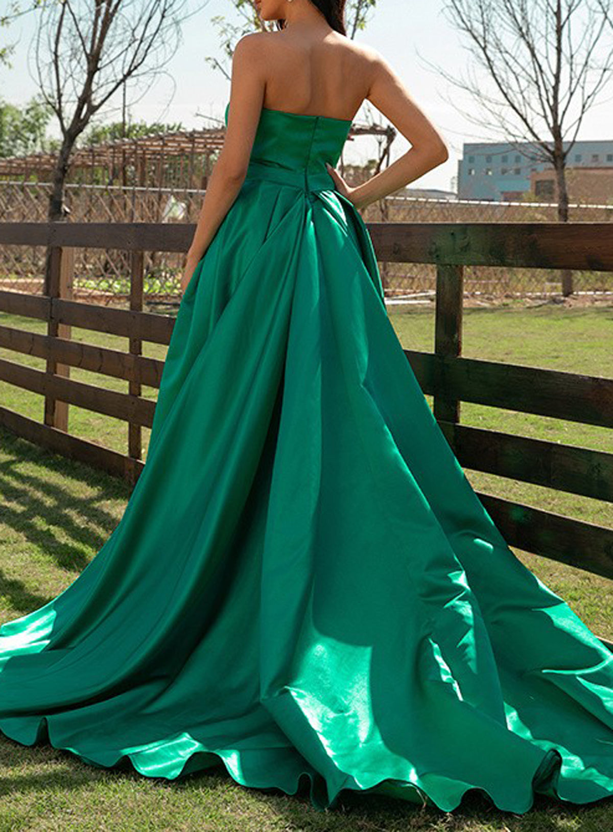Women High Side Slit Prom Dress Long Green Evening Gowns Fashion Formal Party Dress YPD859