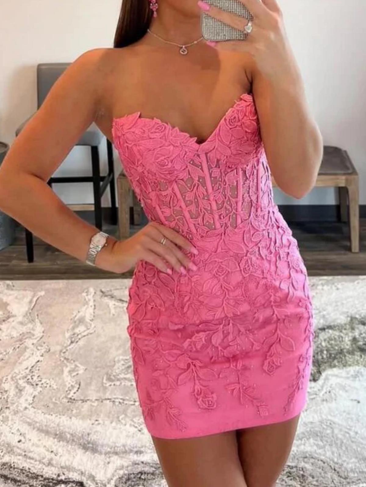 Women Strapless Homecoming Dresses Mini Girls Appliques Cocktail Party Gowns YHD351
