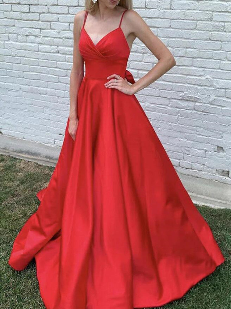 Women Satin Prom Dresses Long V-Neck Evening Gowns Formal Party Dress YPD514