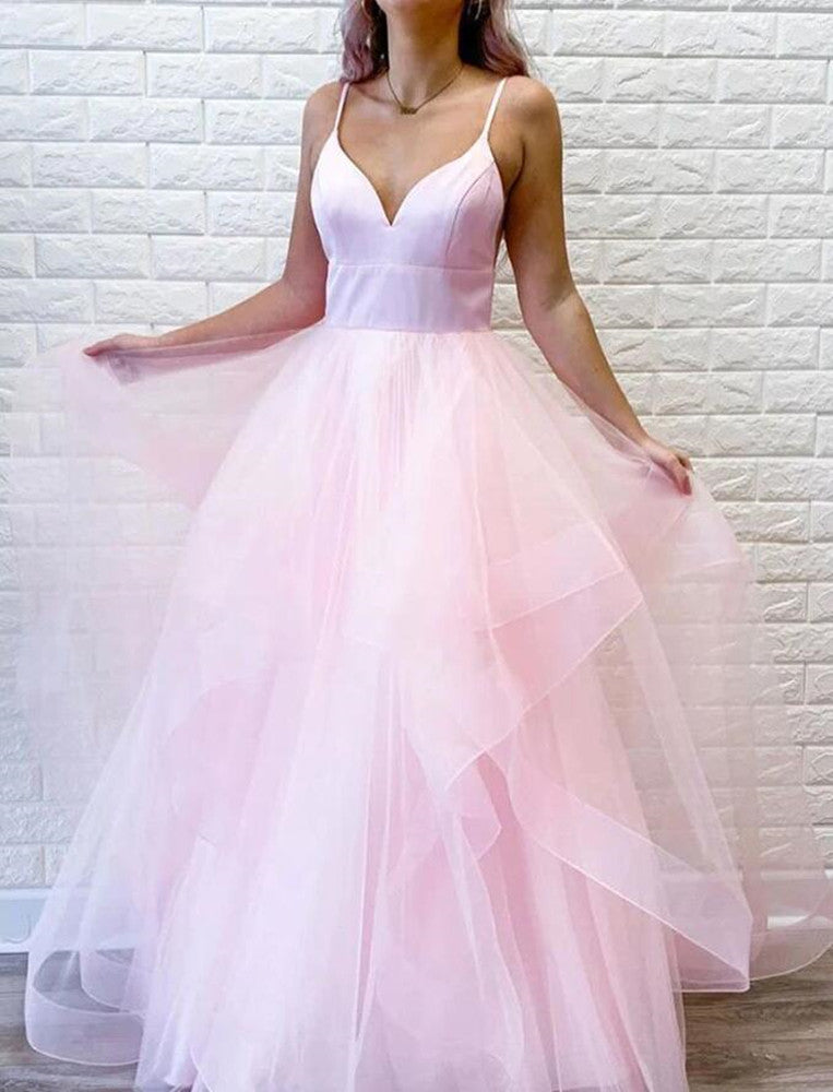Women Tulle Prom Dresses Long V-Neck Evening Gowns Formal Party Dress YPD530