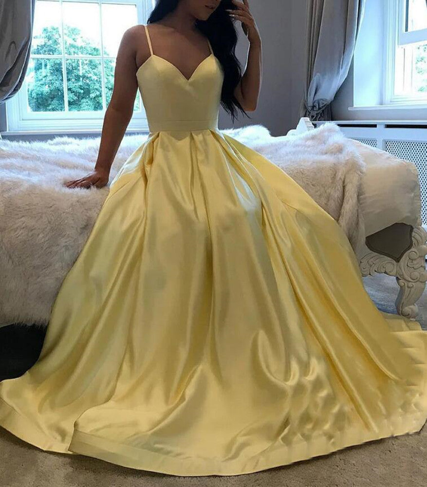 Women Satin Prom Dresses Long V-Neck Evening Gowns Formal Party Dress YPD510