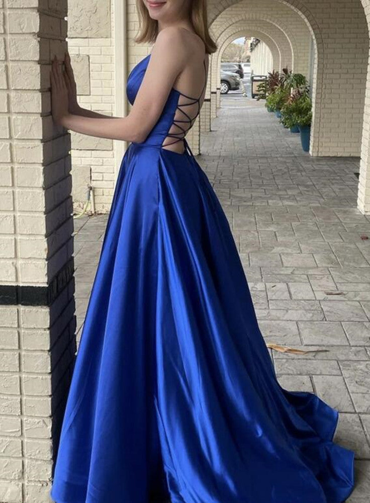 Women Satin Prom Dresses Long V-Neck Evening Gowns Formal Party Dress YPD518