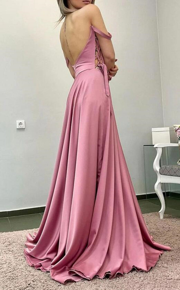 Women Satin Prom Dresses Long Side Split Evening Gowns Formal Party Dress YPD494