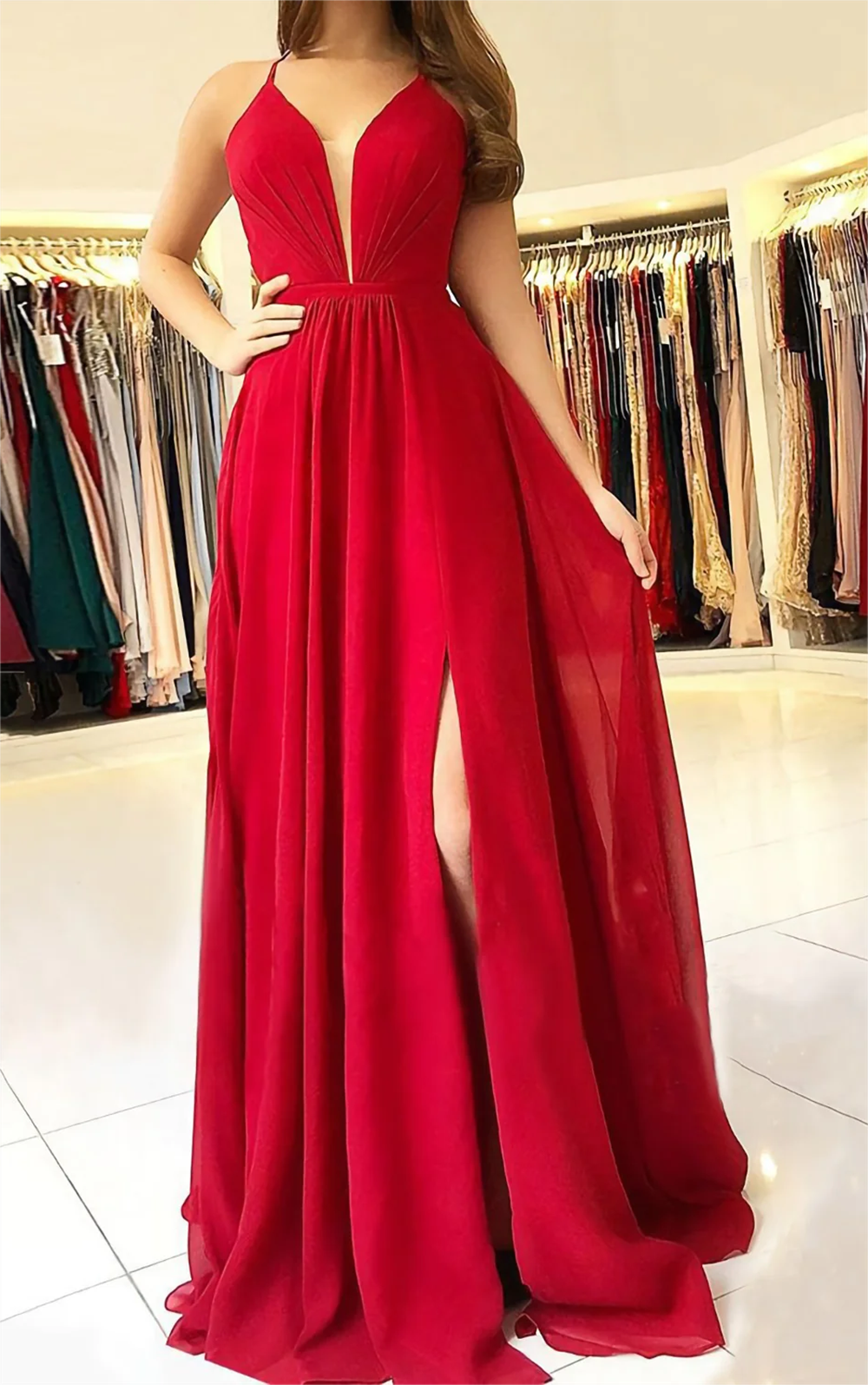 Women Chiffon Prom Dresses Long V-Neck Evening Gowns Formal Party Dress YPD549