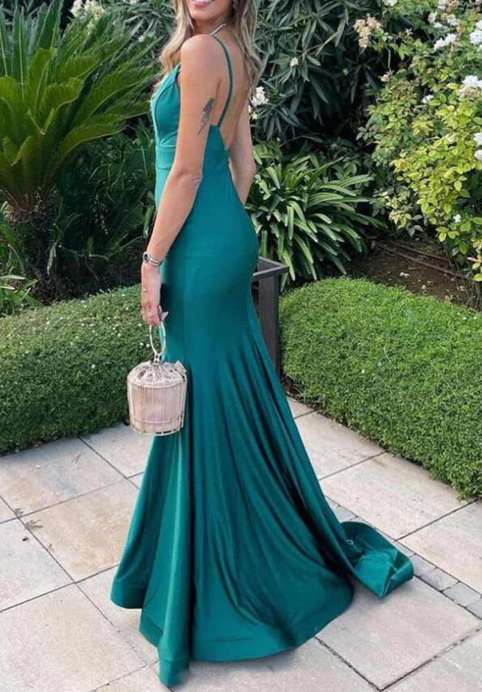 Women Satin Prom Dresses Long V-Neck Evening Gowns Formal Party Dress YPD485
