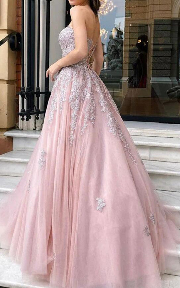 Women Lace Prom Dresses Long Appliques Evening Gowns Formal Party Dress YPD491