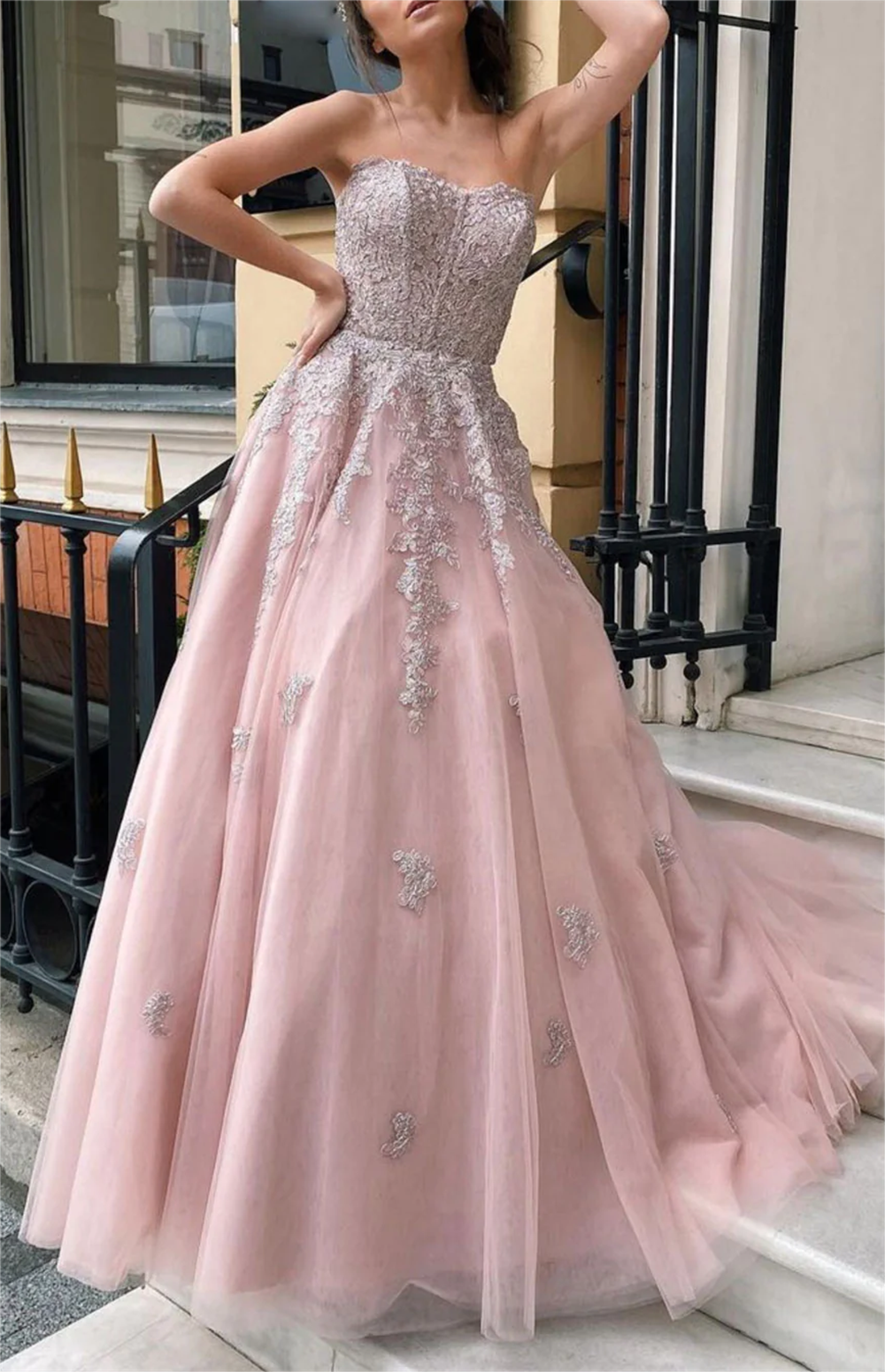 Women Lace Prom Dresses Long Appliques Evening Gowns Formal Party Dress YPD491
