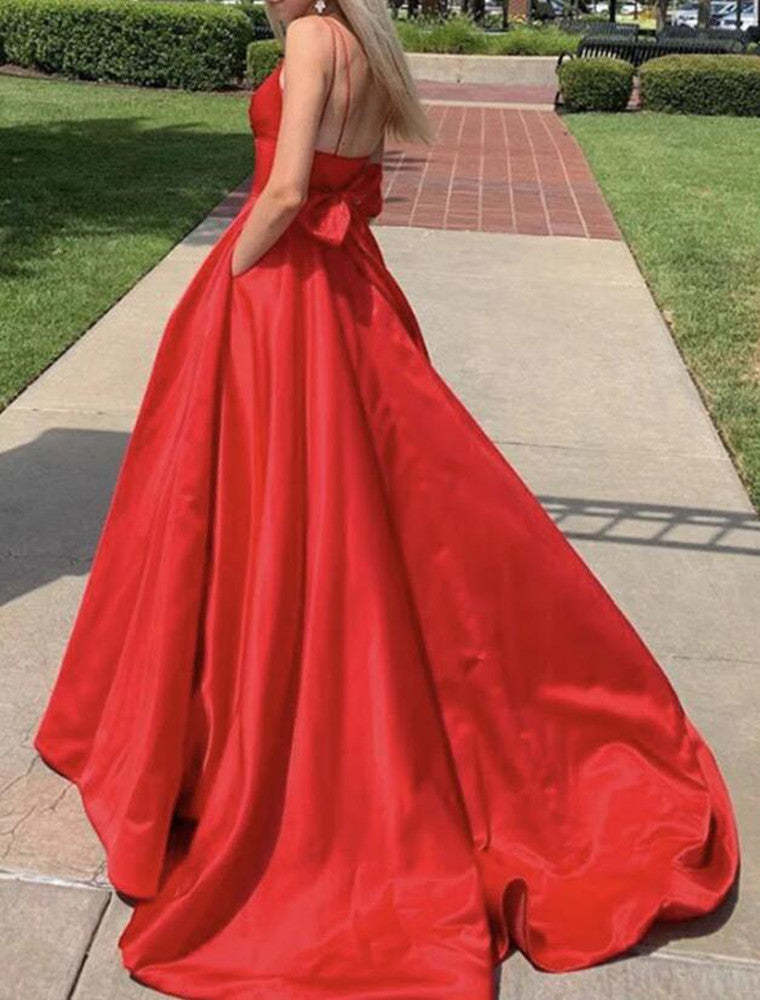 Women Satin Prom Dresses Long V-Neck Evening Gowns Formal Party Dress YPD514