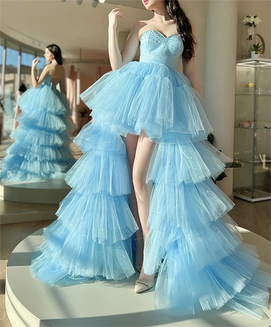 Women Beads Prom Dresses Long High Low Evening Gowns Formal Party Dress YPD469