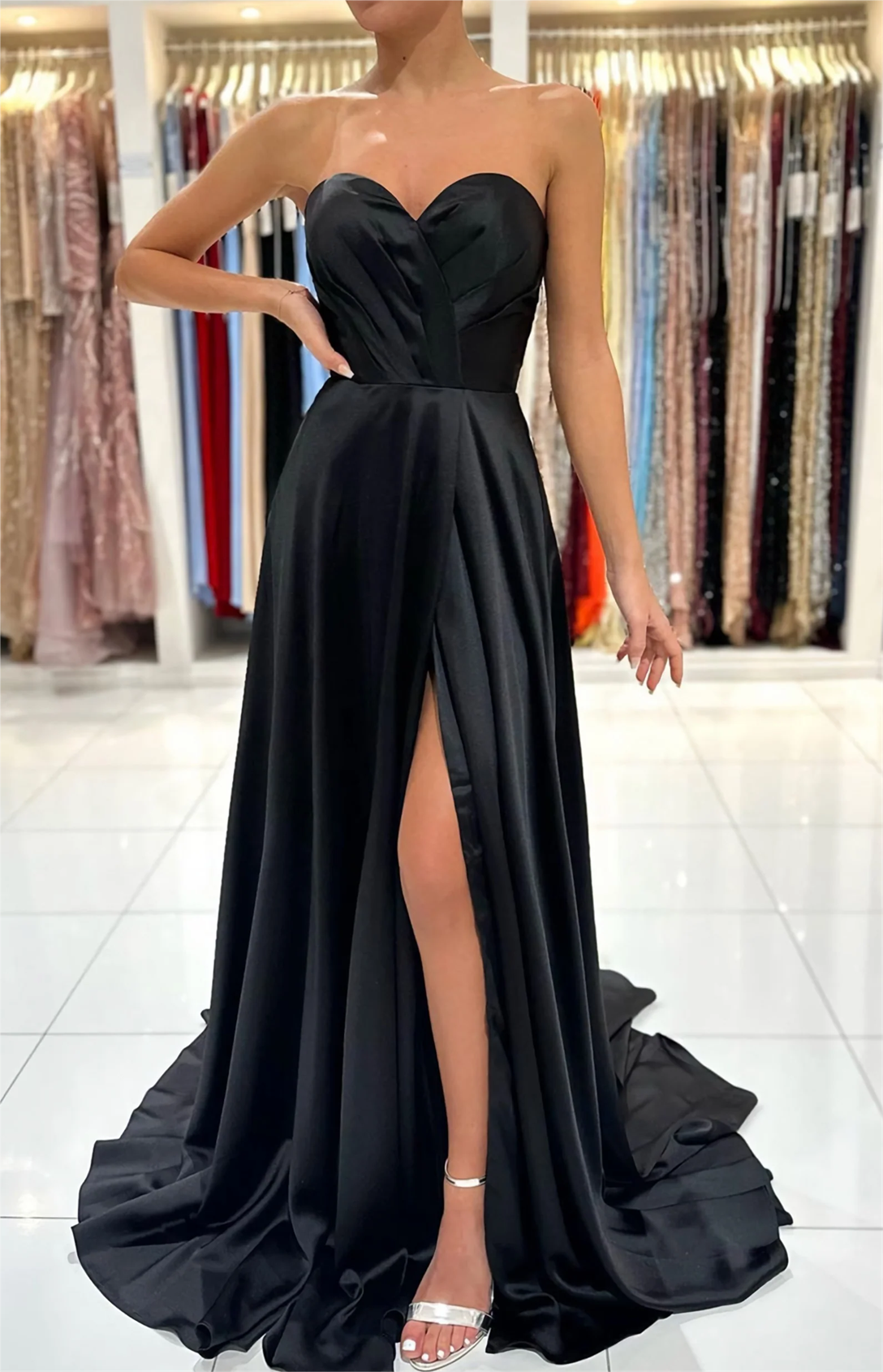 Women Side Split Prom Dresses Long Satin Evening Gowns Formal Party Dress YPD551