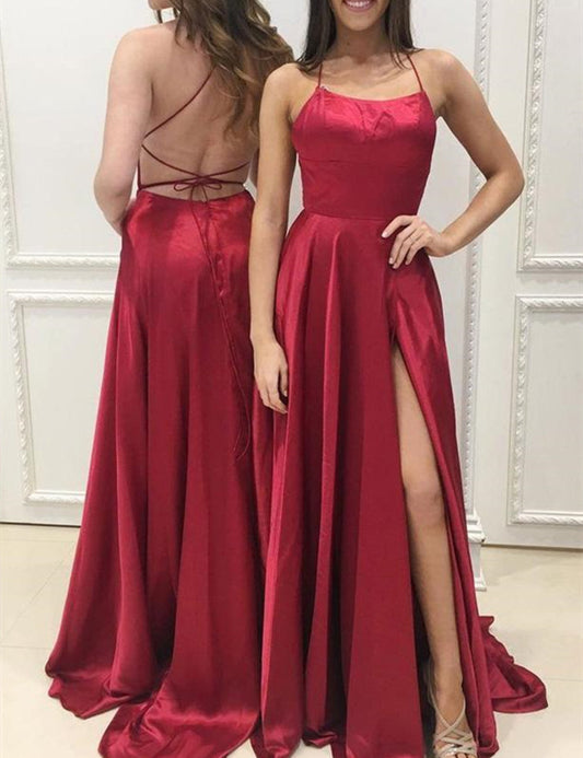 Women Side Slit Prom Dresses Long Satin Evening Party Dress YPD175