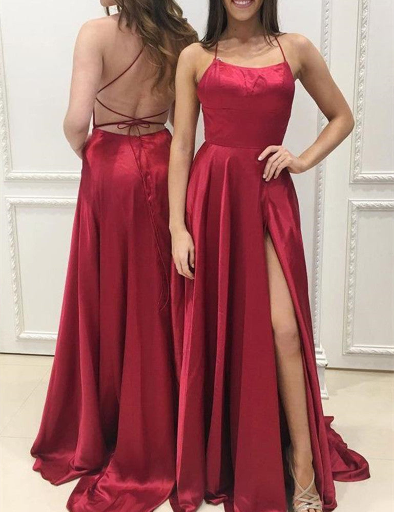 Women Side Slit Prom Dresses Long Satin Evening Party Dress YPD175