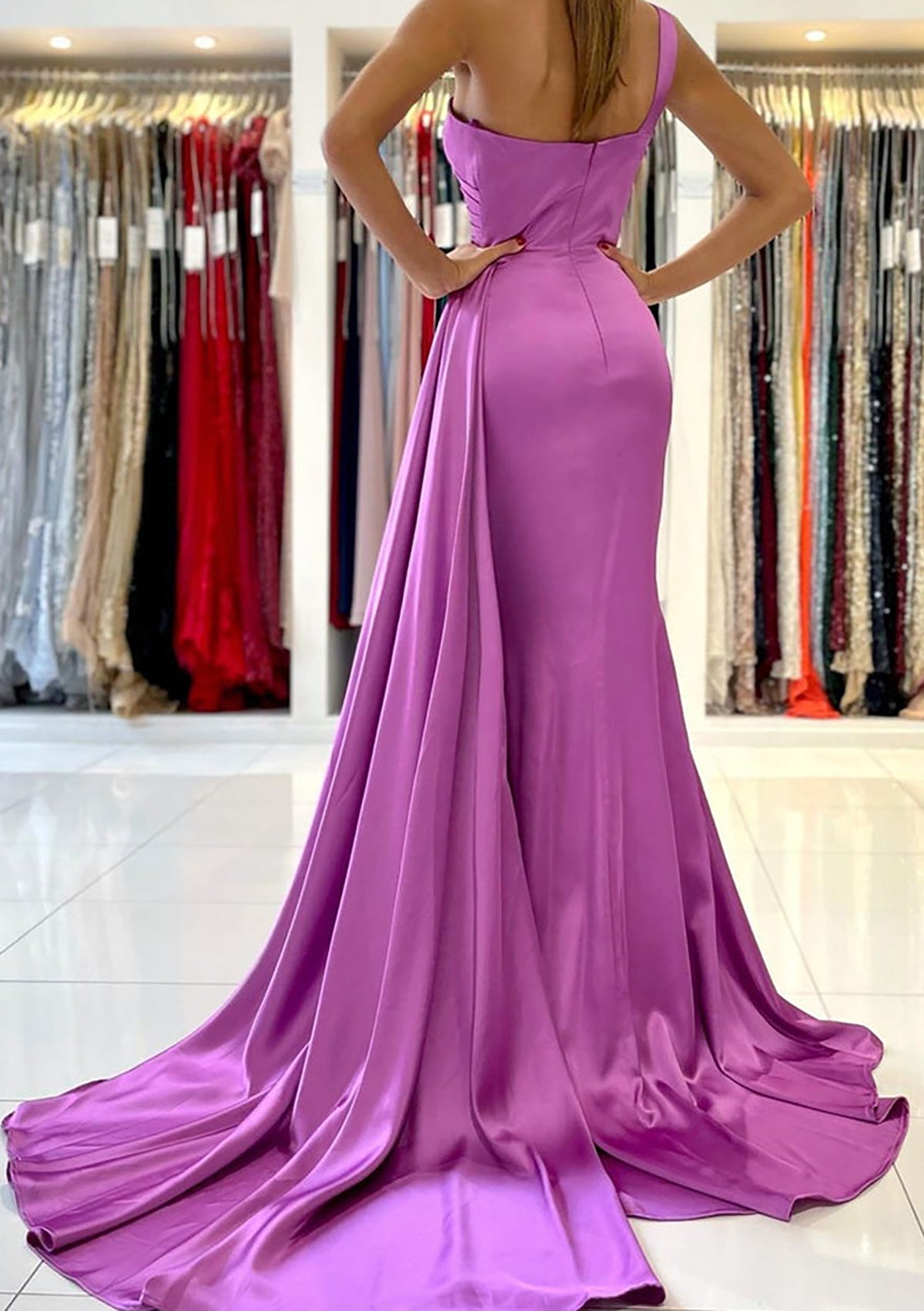 Women One Shoulder Prom Dress Long Mermaid Evening Gowns Simple Formal Party Dress YPD768