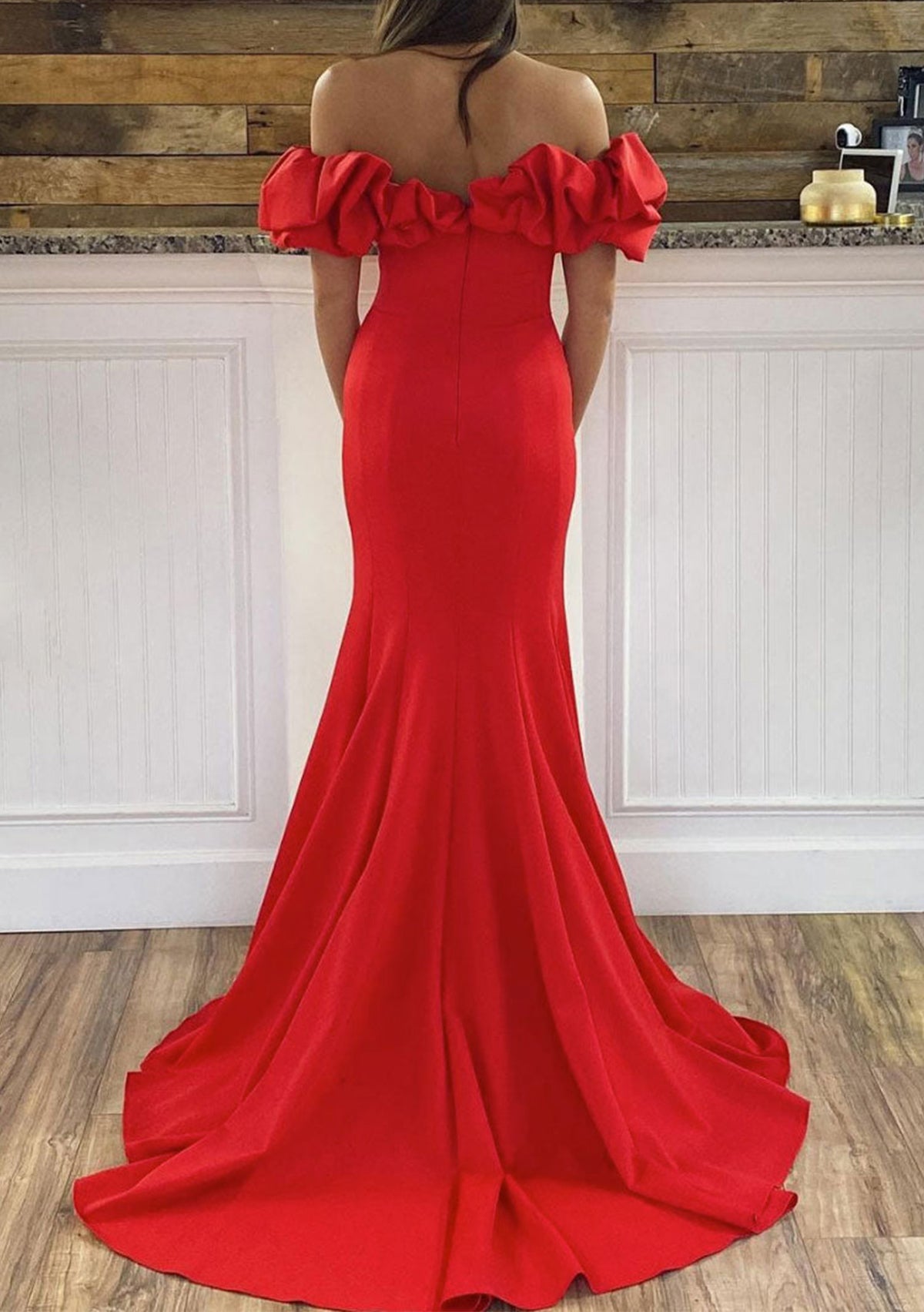 Women Off-the-Shoulder Prom Dress Long Mermaid Evening Gowns Fashion Red Formal Party Dress YPD789