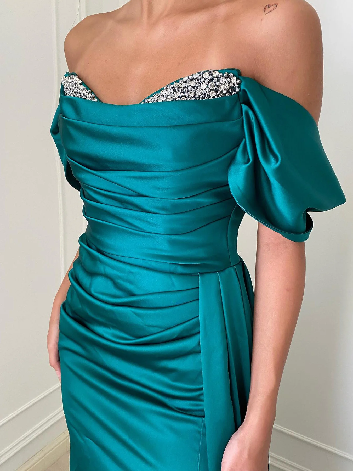 Women Off-The-Shoulder Prom Dresses Long Side Slit Evening Gowns Beaded Formal Party Dress YPD731