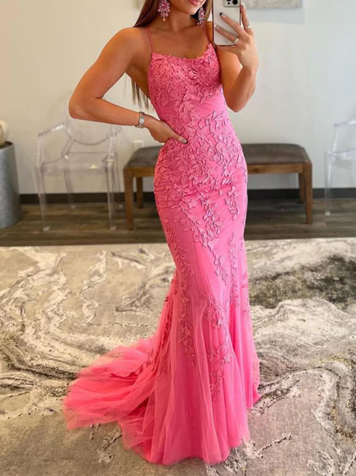 Women Spaghetti Straps Prom Dress Long Open Back Evening Gowns Fashion Formal Party Dress YPD861