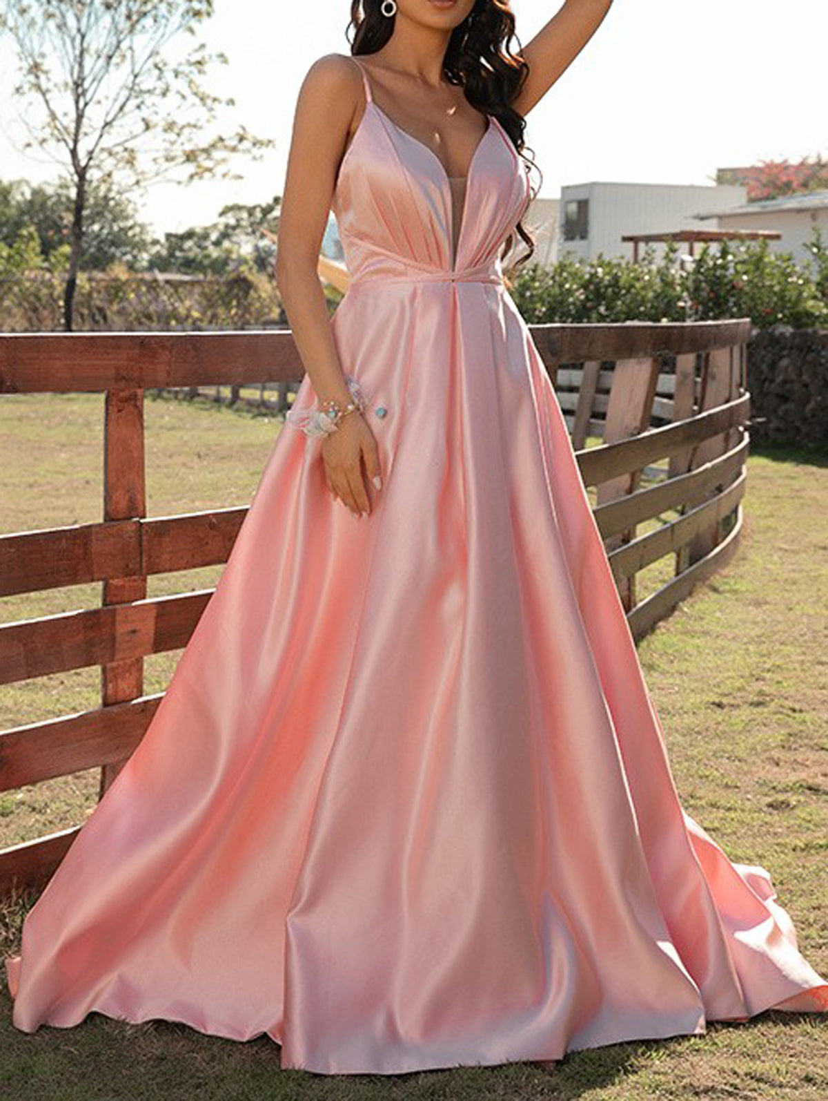 Women Spaghetti Straps Prom Dress Long Satin Evening Gowns Fashion Formal Party Dress YPD851