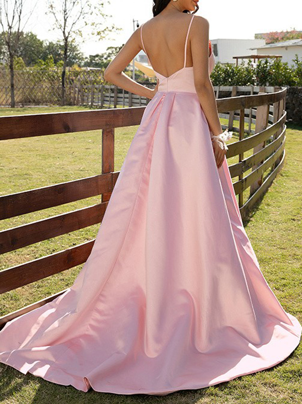 Women Spaghetti Straps Prom Dress Long Satin Evening Gowns Fashion Formal Party Dress YPD851
