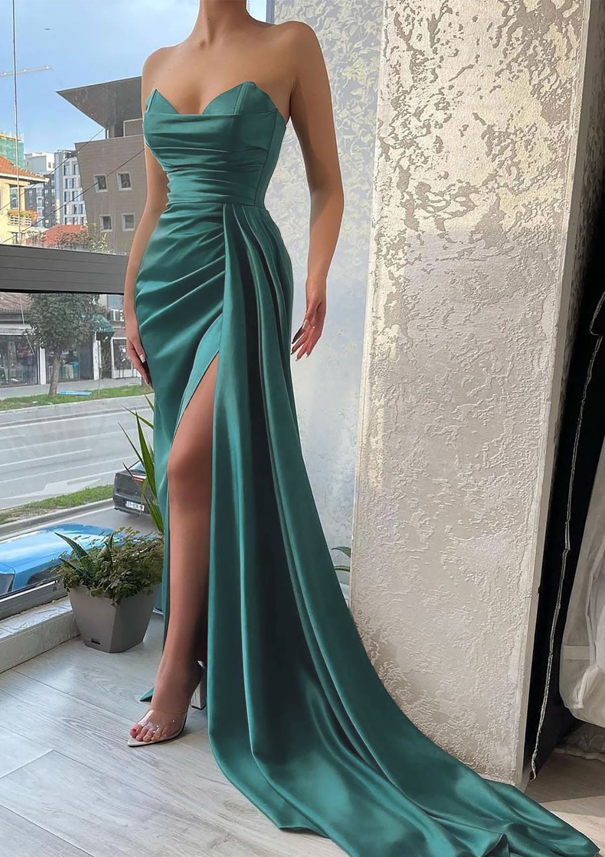Women Side Split Prom Dress Long Satin Evening Gowns Simple Formal Party Dress YPD753