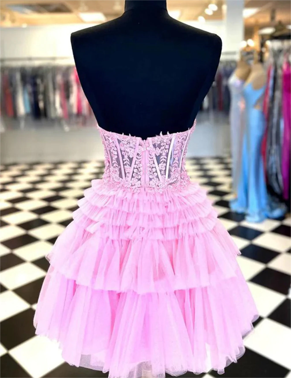 Women Sweetheart Lace Homecoming Dresses Mini Girls Strapless Cocktail Party Gowns YHD318
