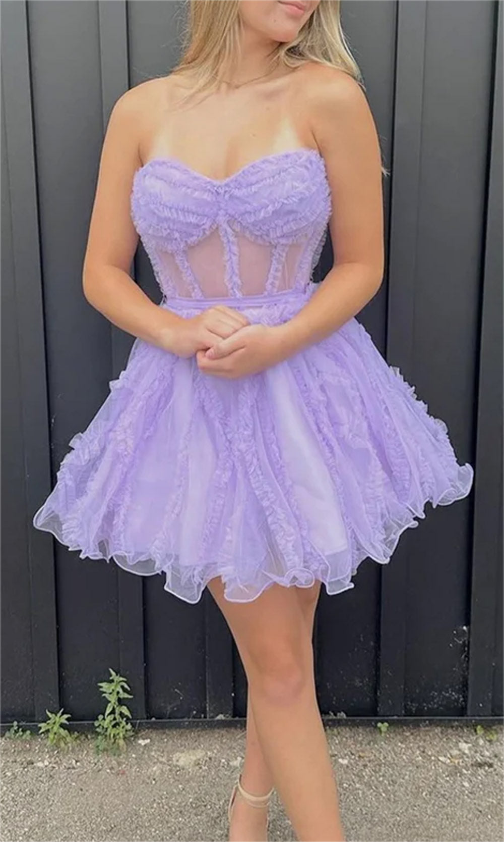 Women Strapless Tulle Prom Dresses Short Sweetheart Cocktail Gowns Girls Sleeveless Homecoming Dresses YHD311
