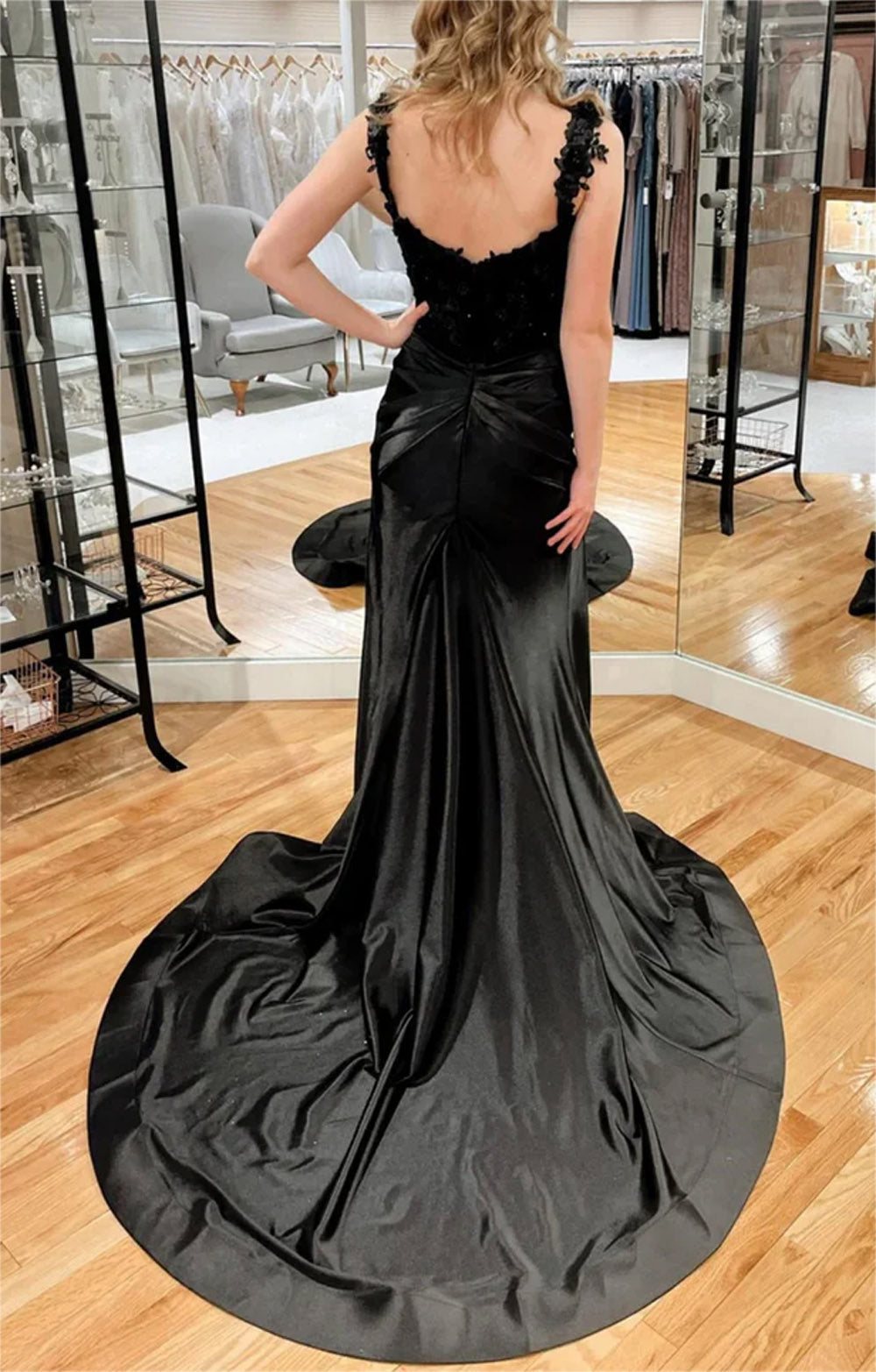Women Mermaid Prom Dresses Long Slit Appliques Evening Gowns Sleeveless Formal Party Dress YPD613