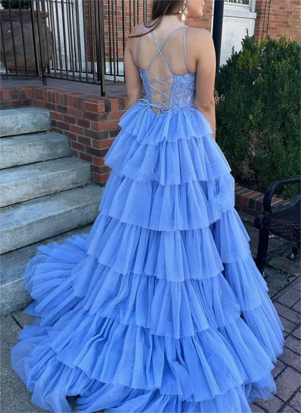 Women A-Line Lace Prom Dresses Long V-Neck Appliques Evening Gowns Sleeveless Formal Party Dress YPD627