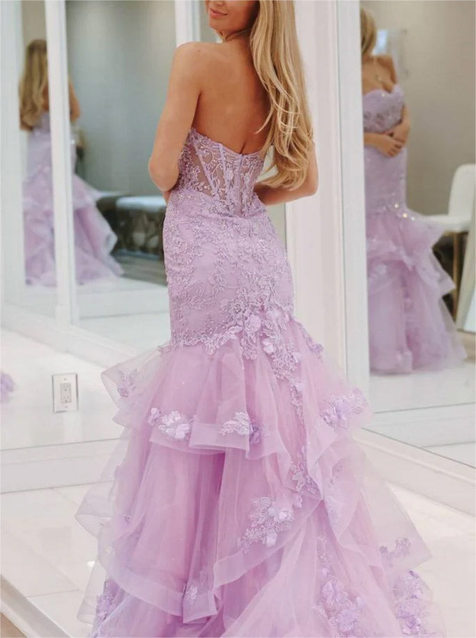 Women Mermaid Lace Prom Dresses Long Appliques Evening Gowns Sleeveless Formal Party Dress YPD600