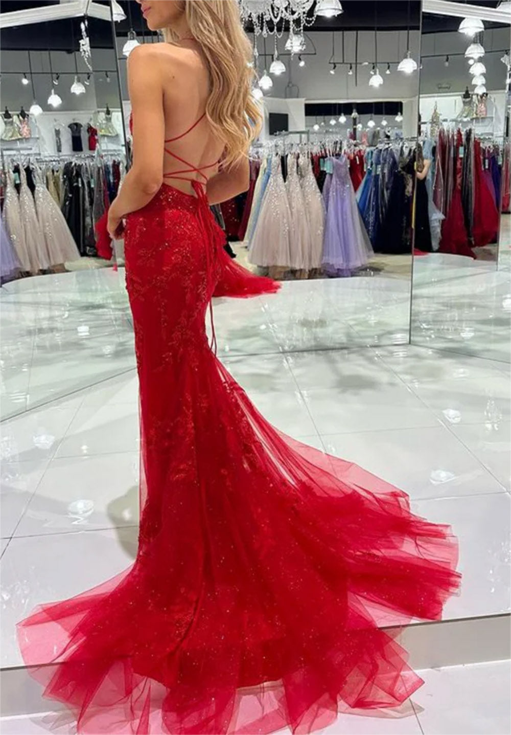 Women Sheath Lace Prom Dresses Long Backless Appliques Evening Gowns Sleeveless Formal Party Dress YPD652