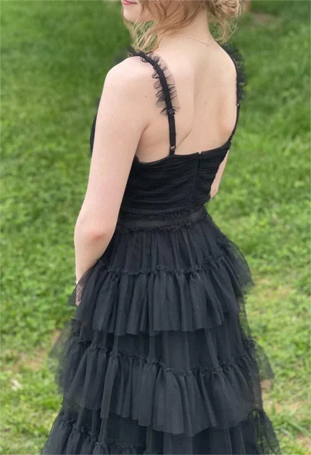 Women A-Line Tulle Prom Dresses Long V-Neck Layered Evening Gowns Sleeveless Formal Party Dress YPD654