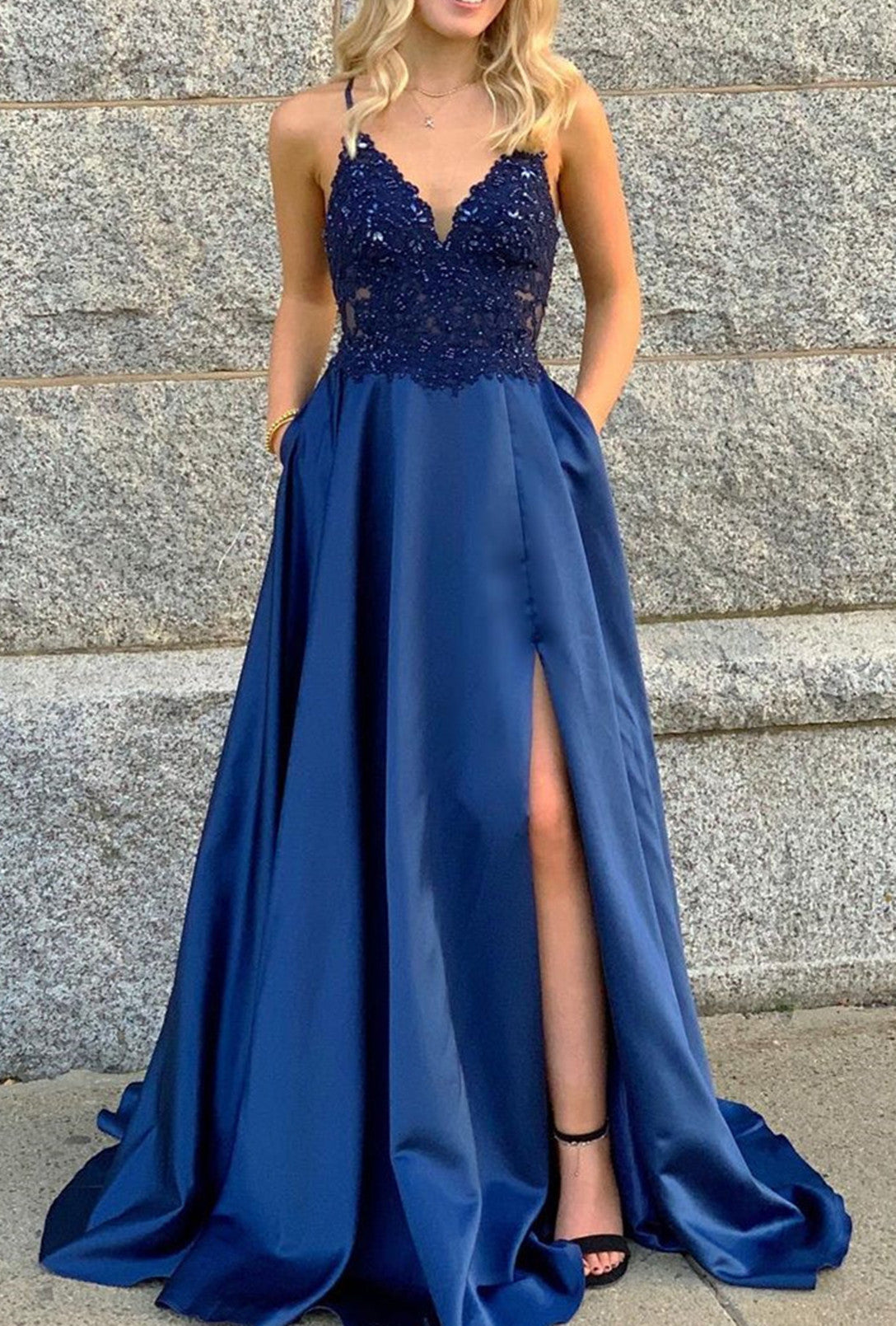 Women Lace Prom Dresses Long V-Neck Evening Gowns Formal Party Dress YPD559